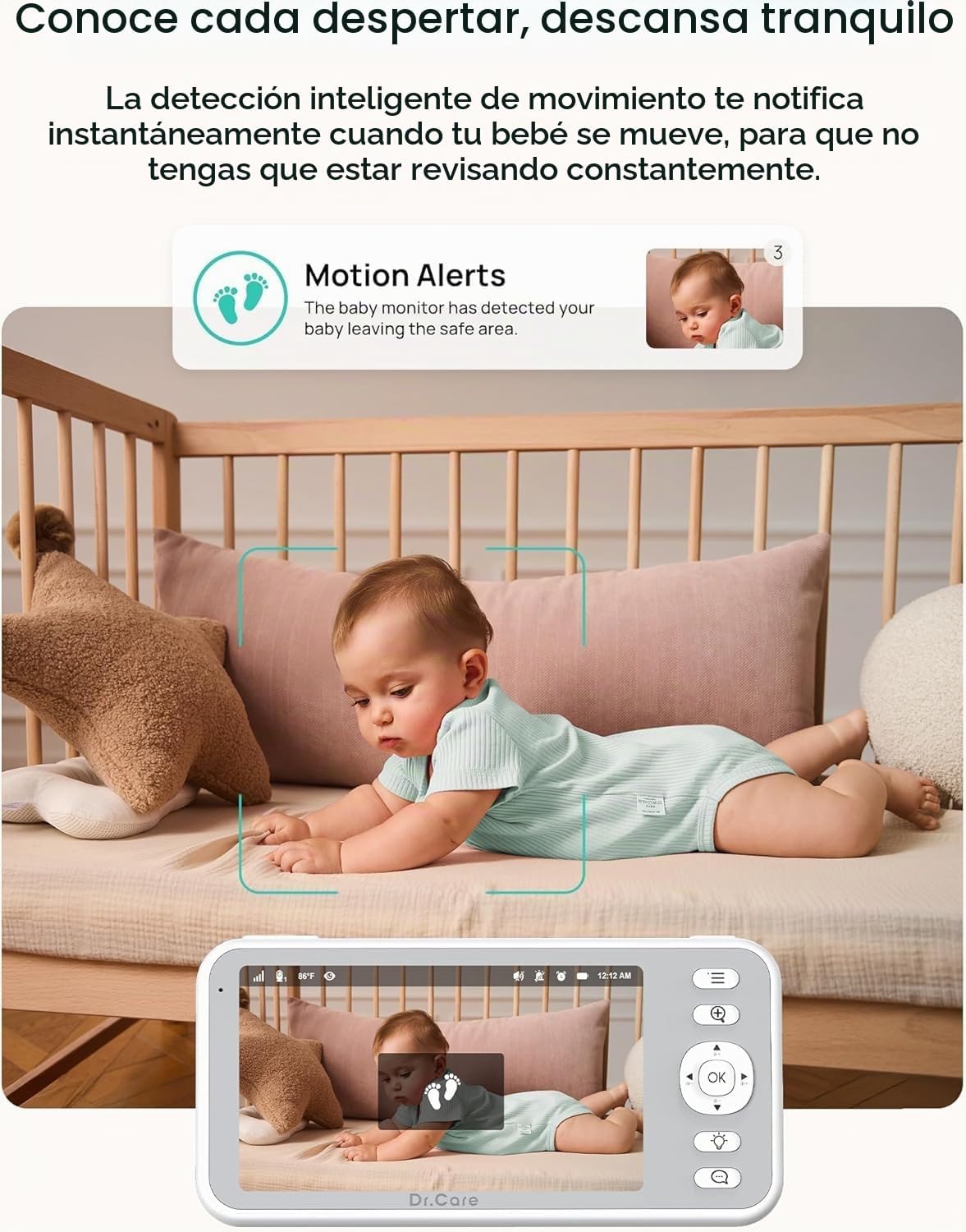 Dr.Care LumiView Monitor inteligente WiFi de 5 pulgadas con 2 cámaras