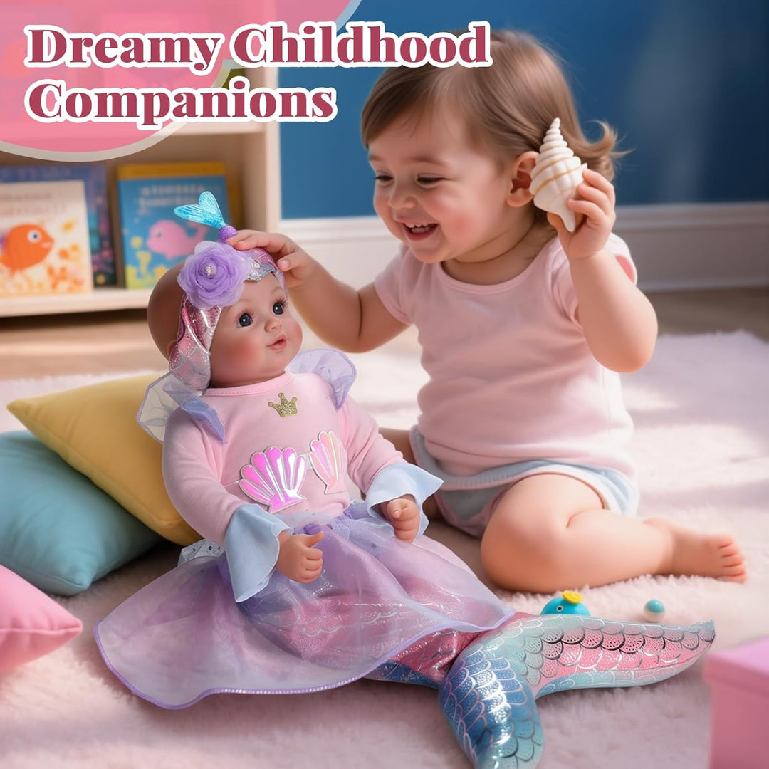 BABESIDE Muñeca bebé de sirena para niña, muñecas de bebé suaves re...