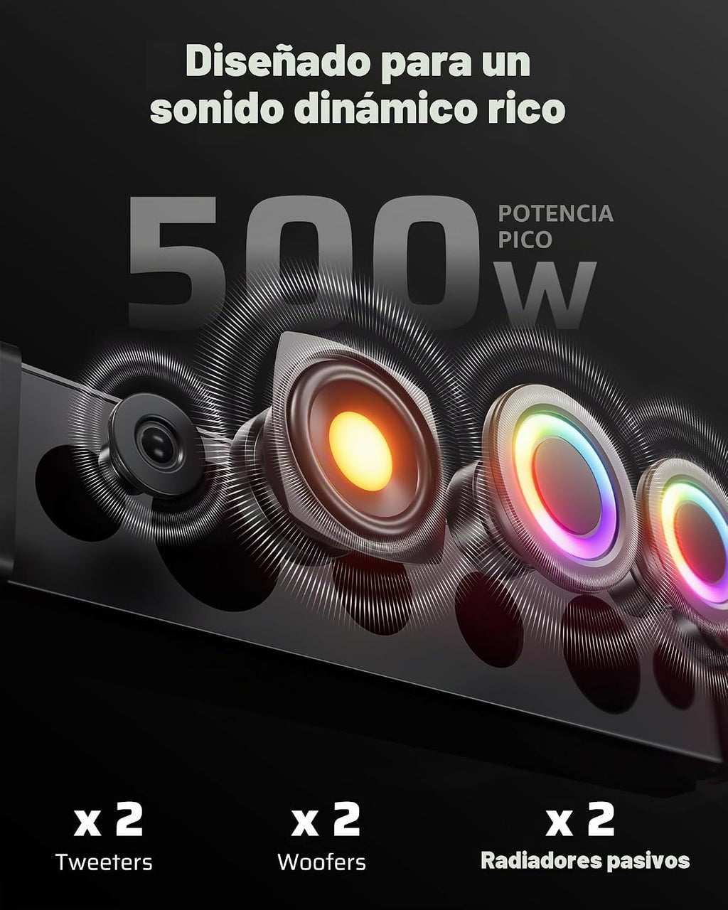 Ehaho Barra de sonido UTV de 6 altavoces de 26 pulgadas con Bluetooth, RGB