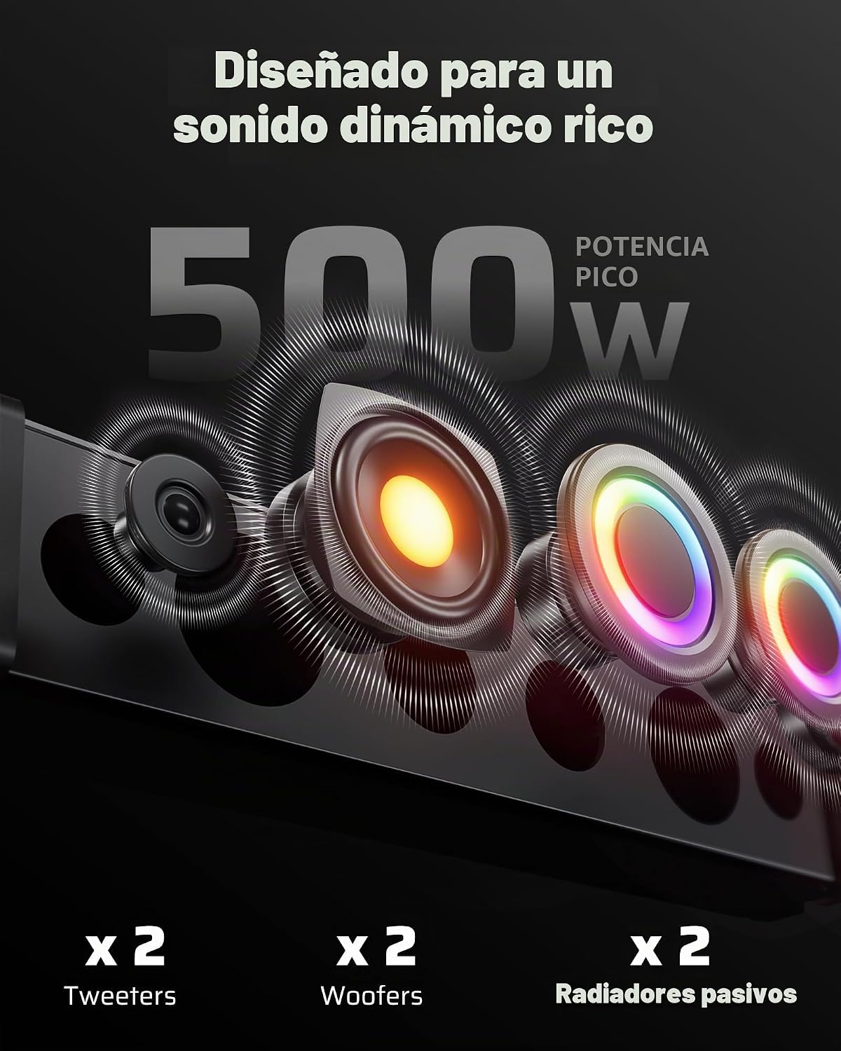 Ehaho Barra de sonido UTV de 6 altavoces de 26 pulgadas con Bluetooth, RGB