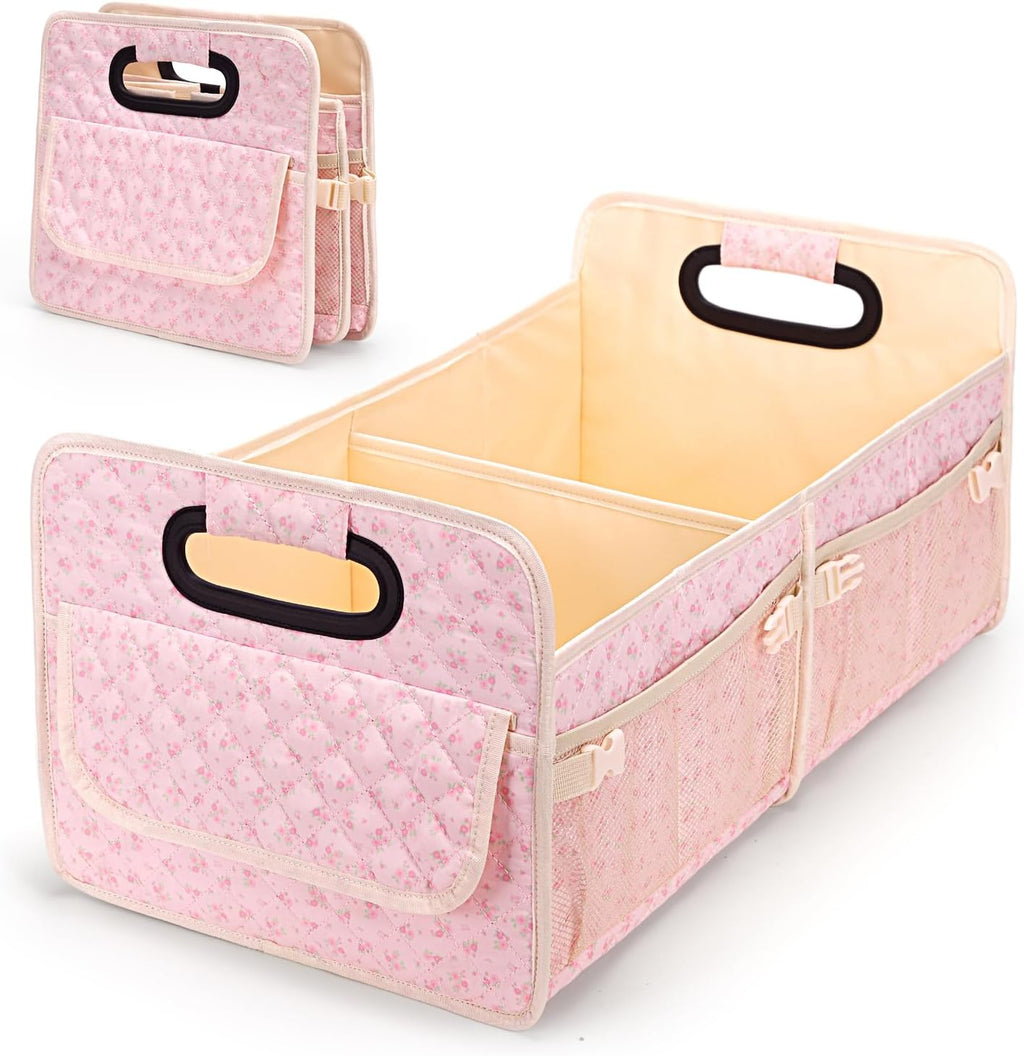 Organizador de Maletero para Coche con Tejido Acolchado y Estampado Floral para Mujeres, Almacenamiento SUV
