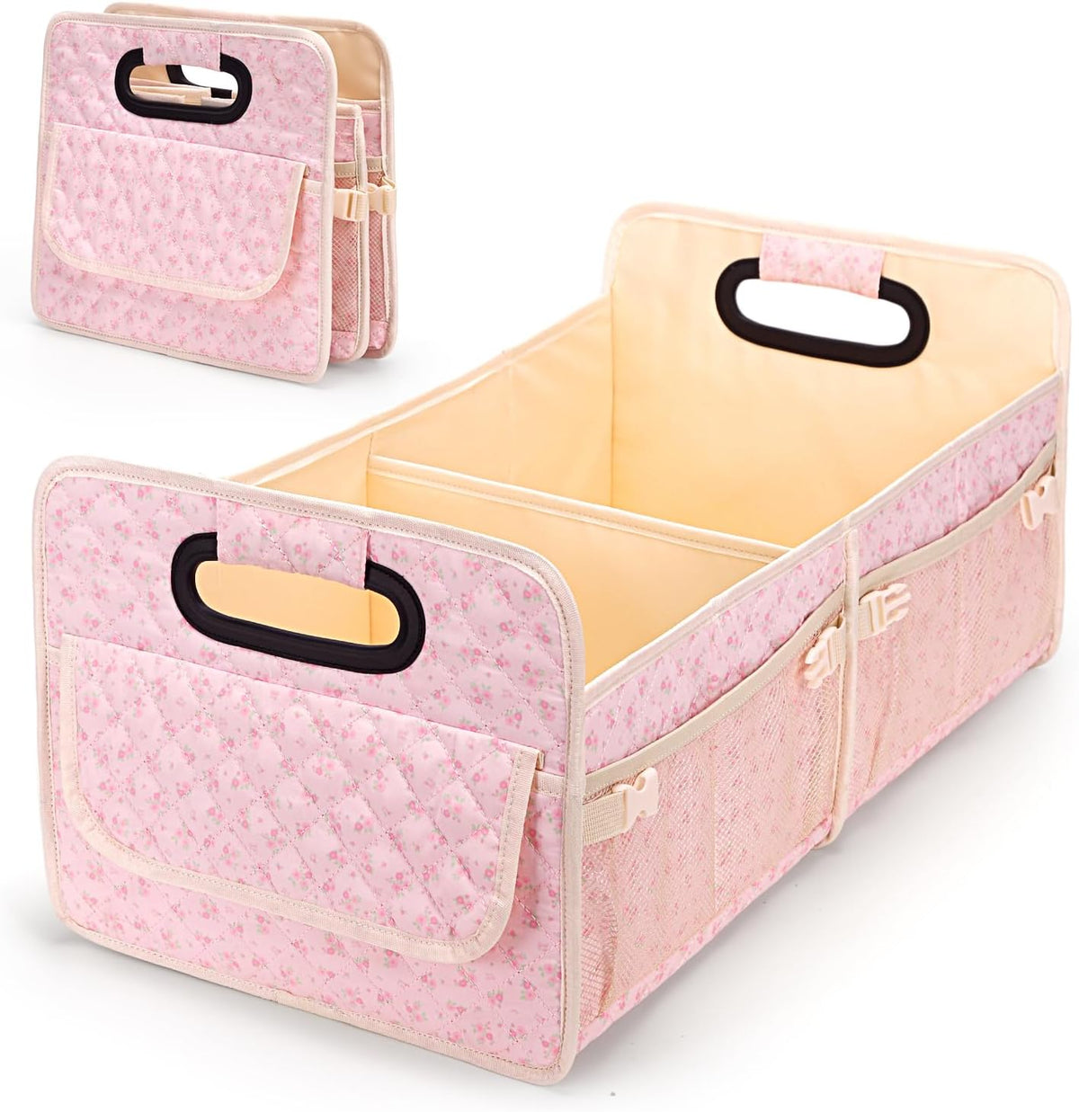 Organizador de Maletero para Coche con Tejido Acolchado y Estampado Floral para Mujeres, Almacenamiento SUV