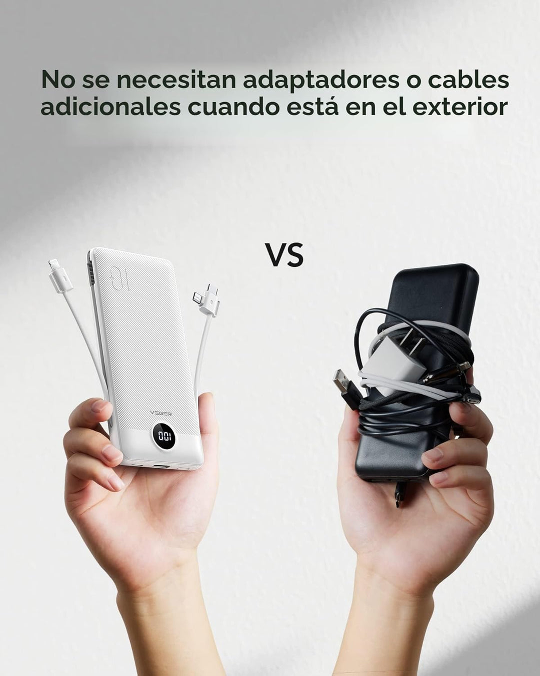 VEGER Cargador portátil para iPhone con cables integrados y enchufe...