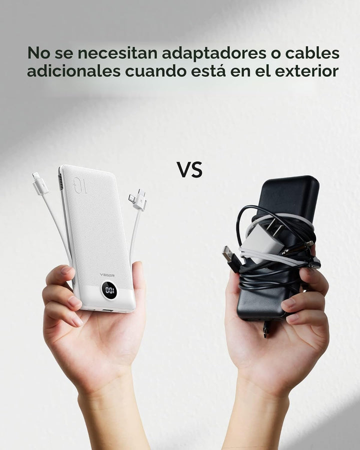VEGER Cargador portátil para iPhone con cables integrados y enchufe...