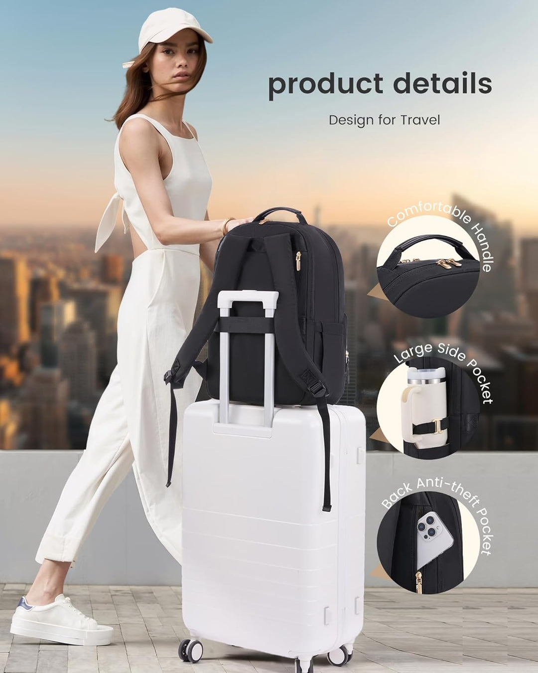 LOVEVOOK Mochila para laptop para mujer con ribete de cuero y bolsi...