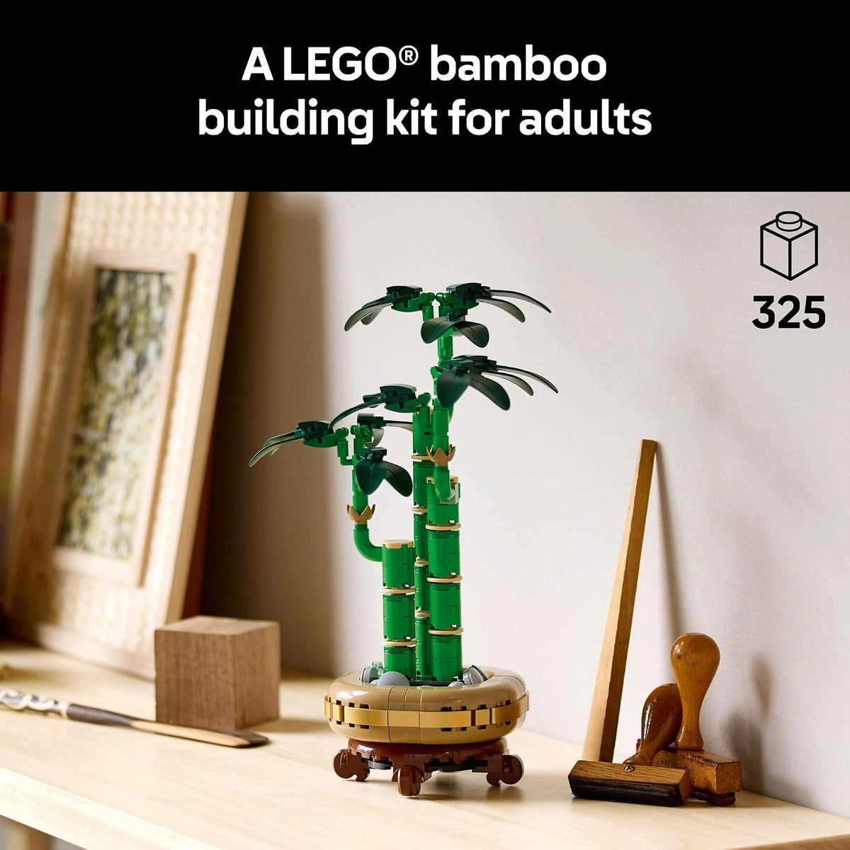 LEGO Botanicals - Juego de construcción de bambú de la suerte, planta artificial para decoración del hogar, adultos a partir de 18 años, regalo para cumpleaños para él, decoración de plantas falsas para mesa, escritorio, oficina, 10344