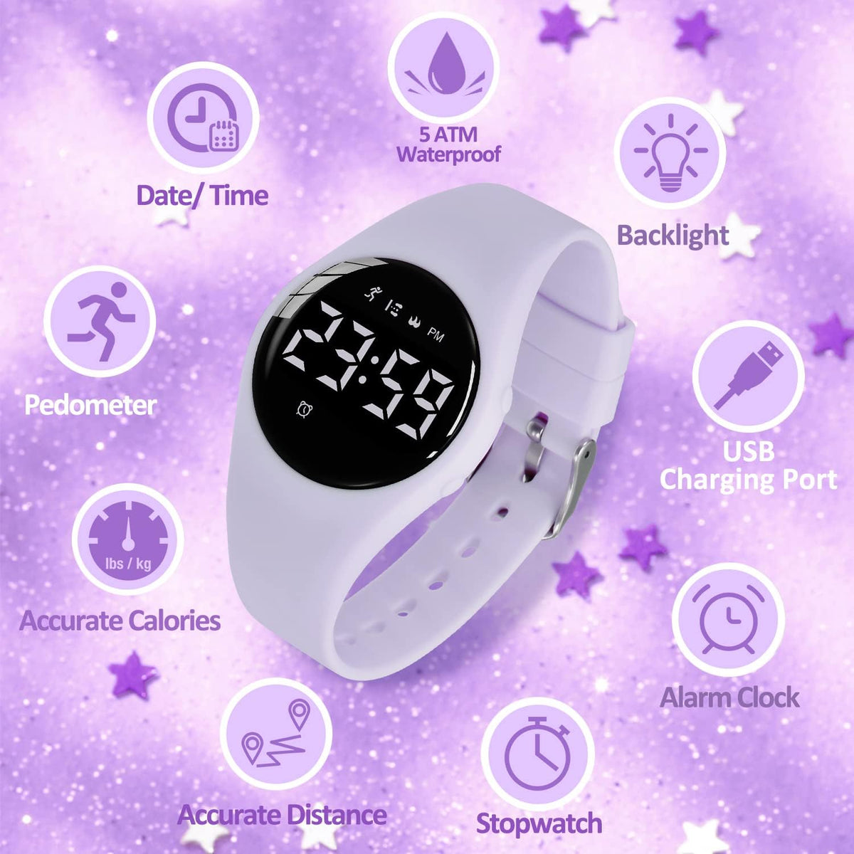 Relojes para niños y niñas, reloj deportivo digital con contador de pasos, podómetro, alarma de vibración, sin aplicación, impermeable, rastreador de fitness, reloj para niños, niñas, adolescentes