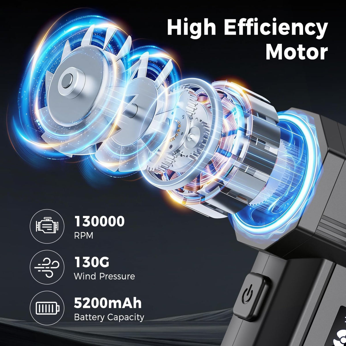 Foretoo Plumero de aire comprimido, pantalla LED súper potente de 130000 rpm, plumero de aire eléctrico con tiempo de funcionamiento prolongado, soplador de aire recargable para el hogar, cámara