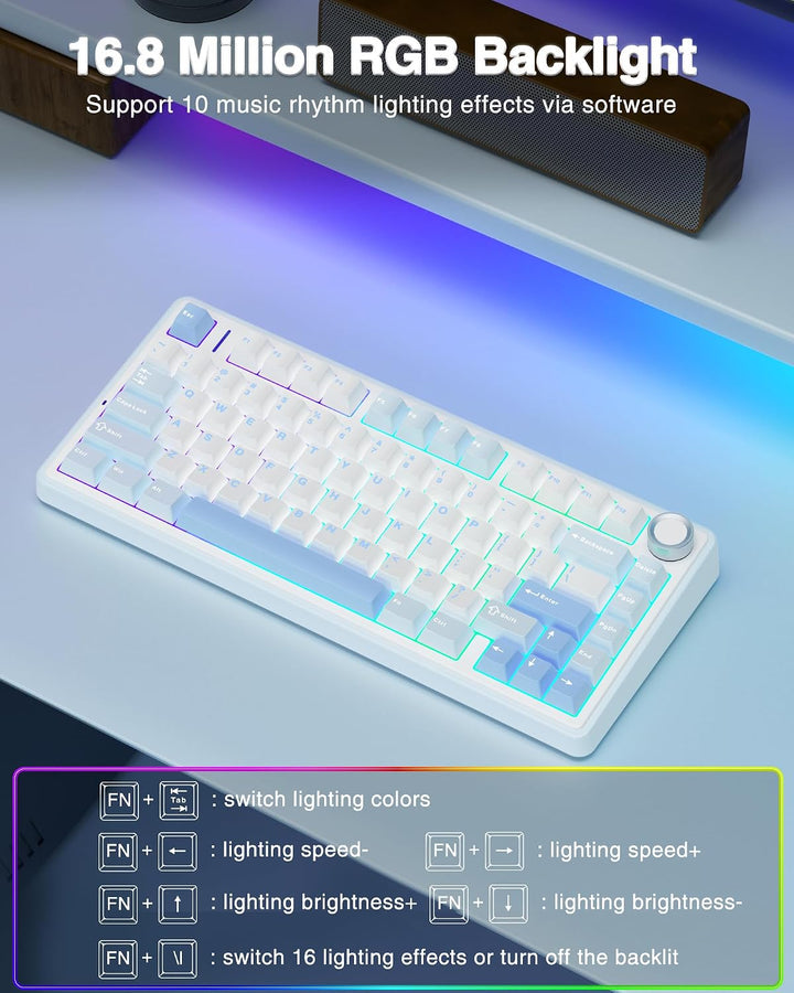 AULA Teclado Mecánico Inalámbrico F75 75%, Teclado Cremoso Intercam...