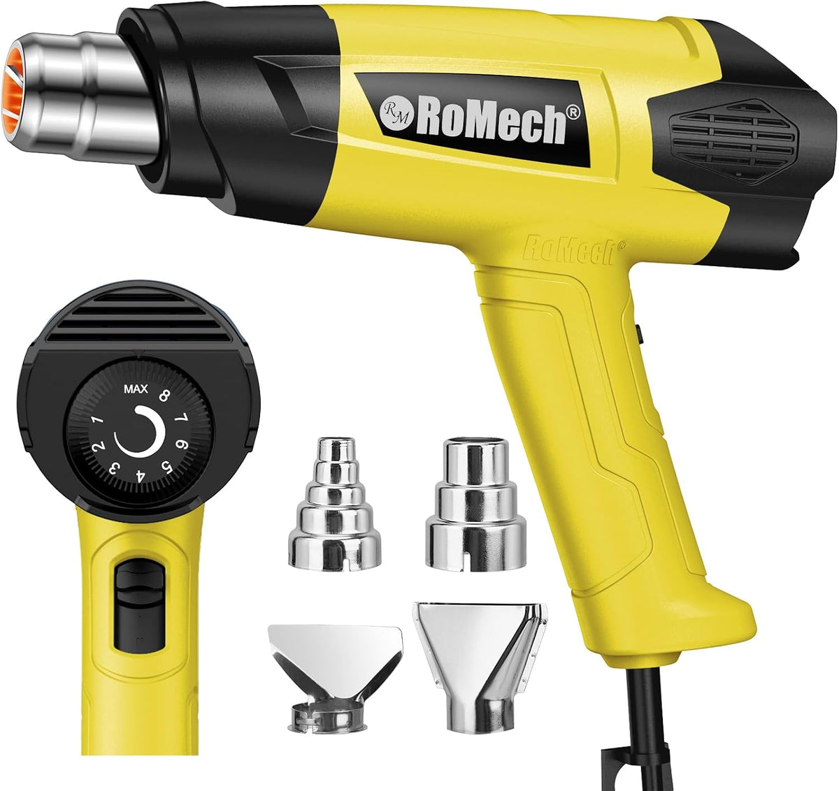 Pistola de calor resistente de 1500 W, kit de pistola de aire caliente con control de temperatura variable con 2 caudales de aire de 120 °F a 1200 °F y 4 boquillas para manualidades (amarillo)