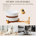 MALACASA Juego de cuencos para perros con soporte de madera, 6 tazas para alimentos y agua para perros de tamaño mediano a grande, cuencos de cerámica para mascotas con base antideslizante pesada, cuencos básicos para tu perro, 58 onzas