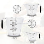 Dalup Juego de Tazas Medidoras – Tazas Medidoras de Plástico Transparente para Líquidos (8/16/32 oz) con Busque y Asa Antideslizante | Juego de 3 Tazas Medidoras de Plástico para Líquidos y Ingredientes Secos