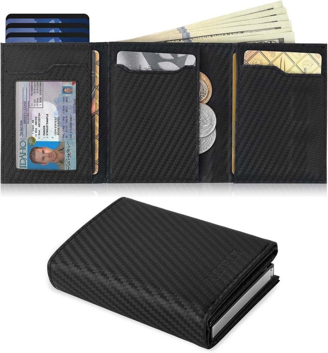 Aibirui Billetera para hombre, billetera triple para hombre con cap...