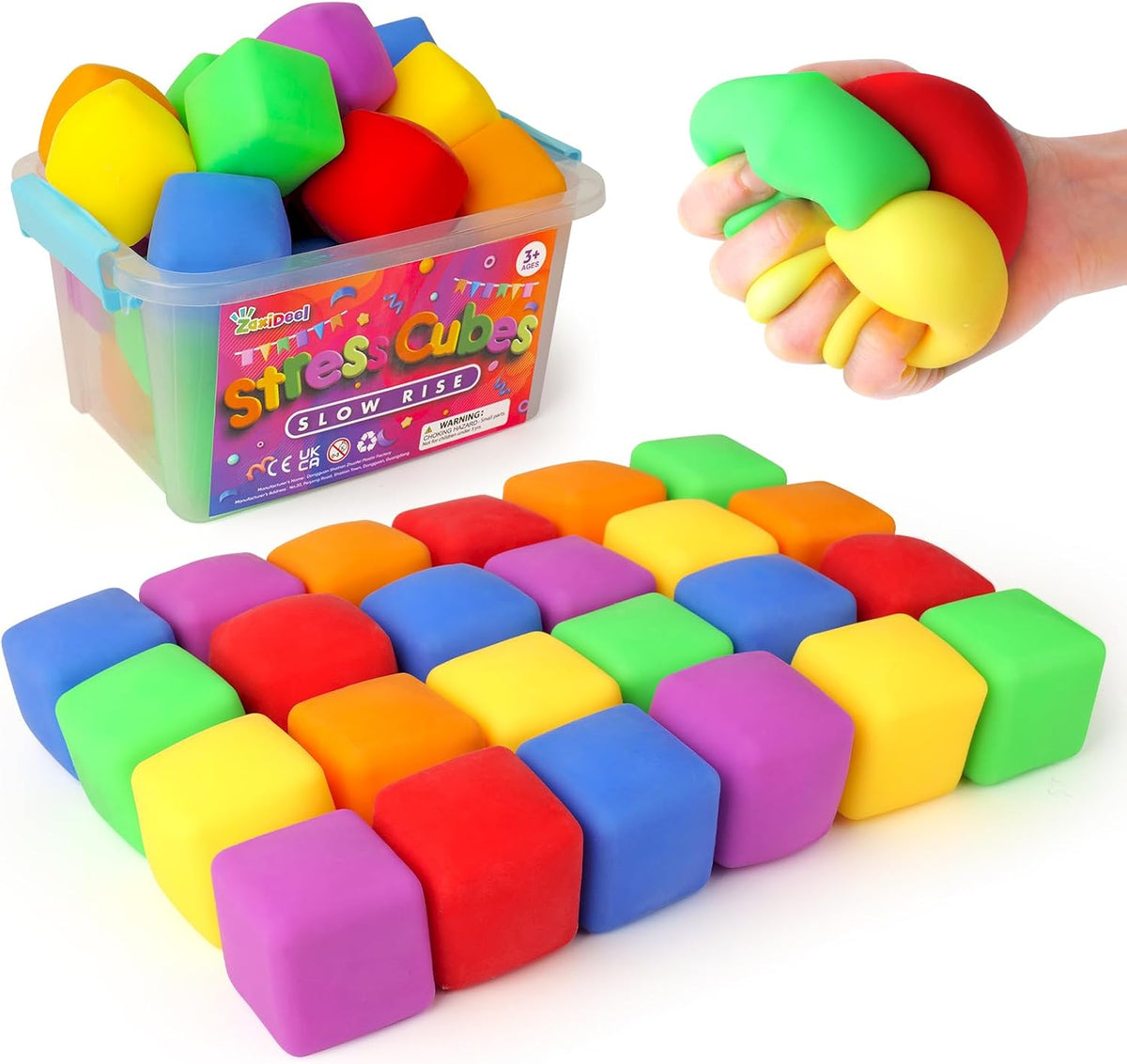 24 Pack Mini Slow Rise Stress Cube, 1.5" Squishy Fidget Toy con Carry Case