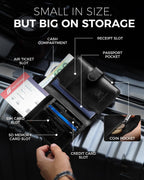 Soporte para pasaporte para familia de viajes: Cartera de cuero de grano completo para pasaporte para hombres - Cartera delgada con hebilla magnética con bloqueo RFID para billete aéreo SIM