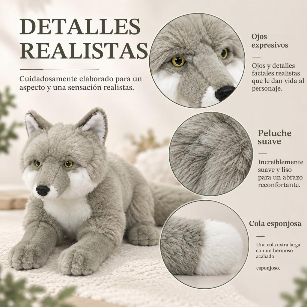 Peluche realista de zorro plateado, animal de peluche de 17