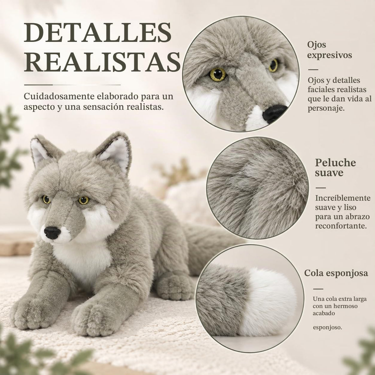 Peluche realista de zorro plateado, animal de peluche de 17