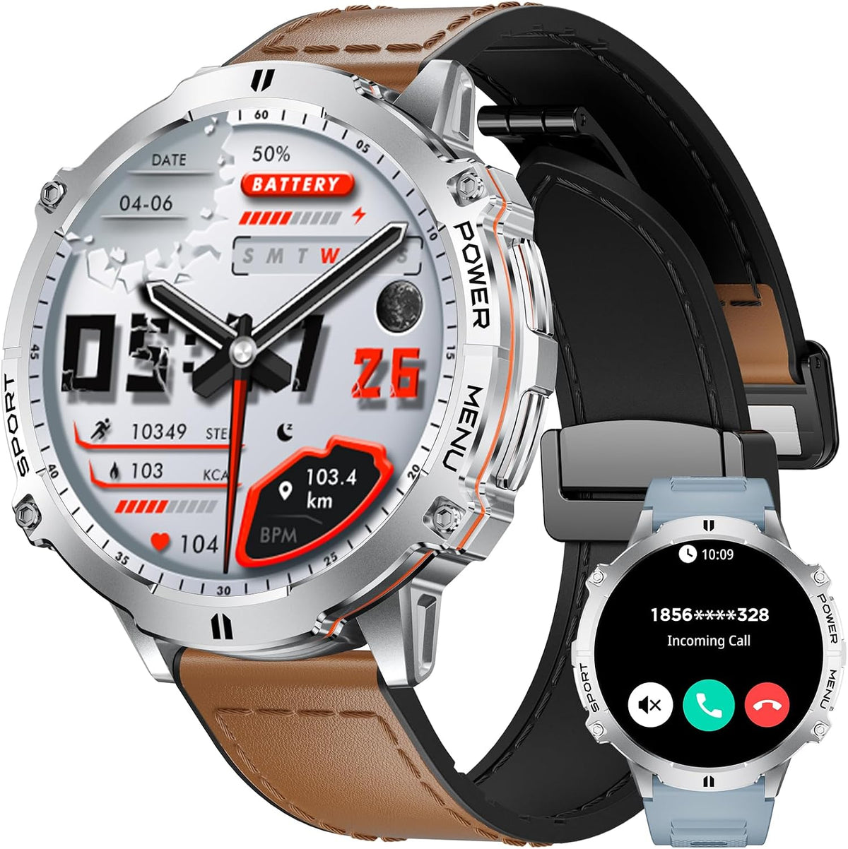 LIGE Relojes Inteligentes con Batería de 900mAh, Pantalla AMOLED de 1.73" para Hombres con Llamada Bluetooth, Más de 110 Modos Deportivos, Reloj Táctico de Fitness/Monitor de Ritmo Cardíaco, Sueño y
