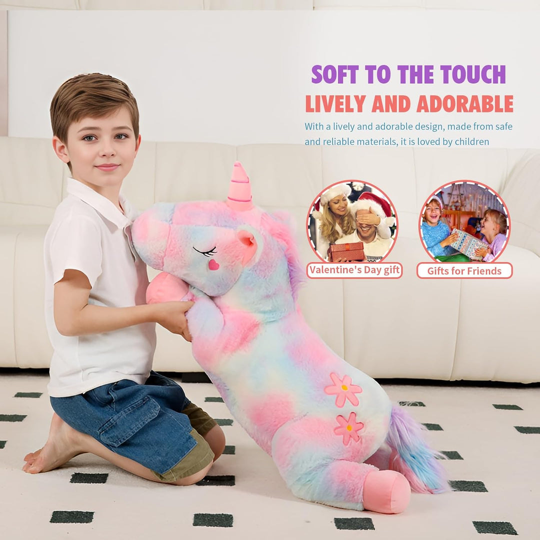 Tianmihou - Cojín de peluche de unicornio arcoíris de 32 pulgadas,...