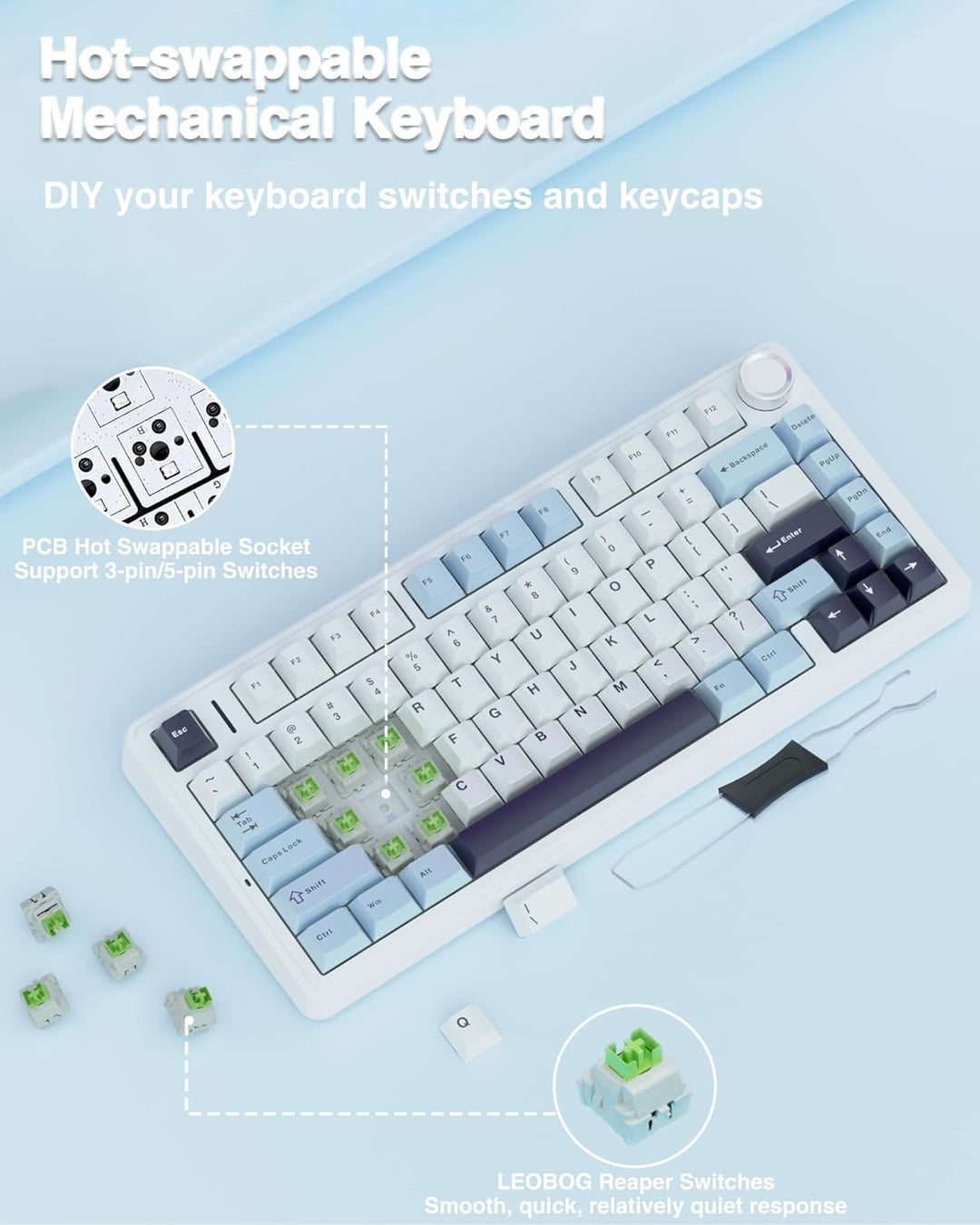 AULA F75 Teclado mecánico inalámbrico 75%, Teclado intercambiable e...
