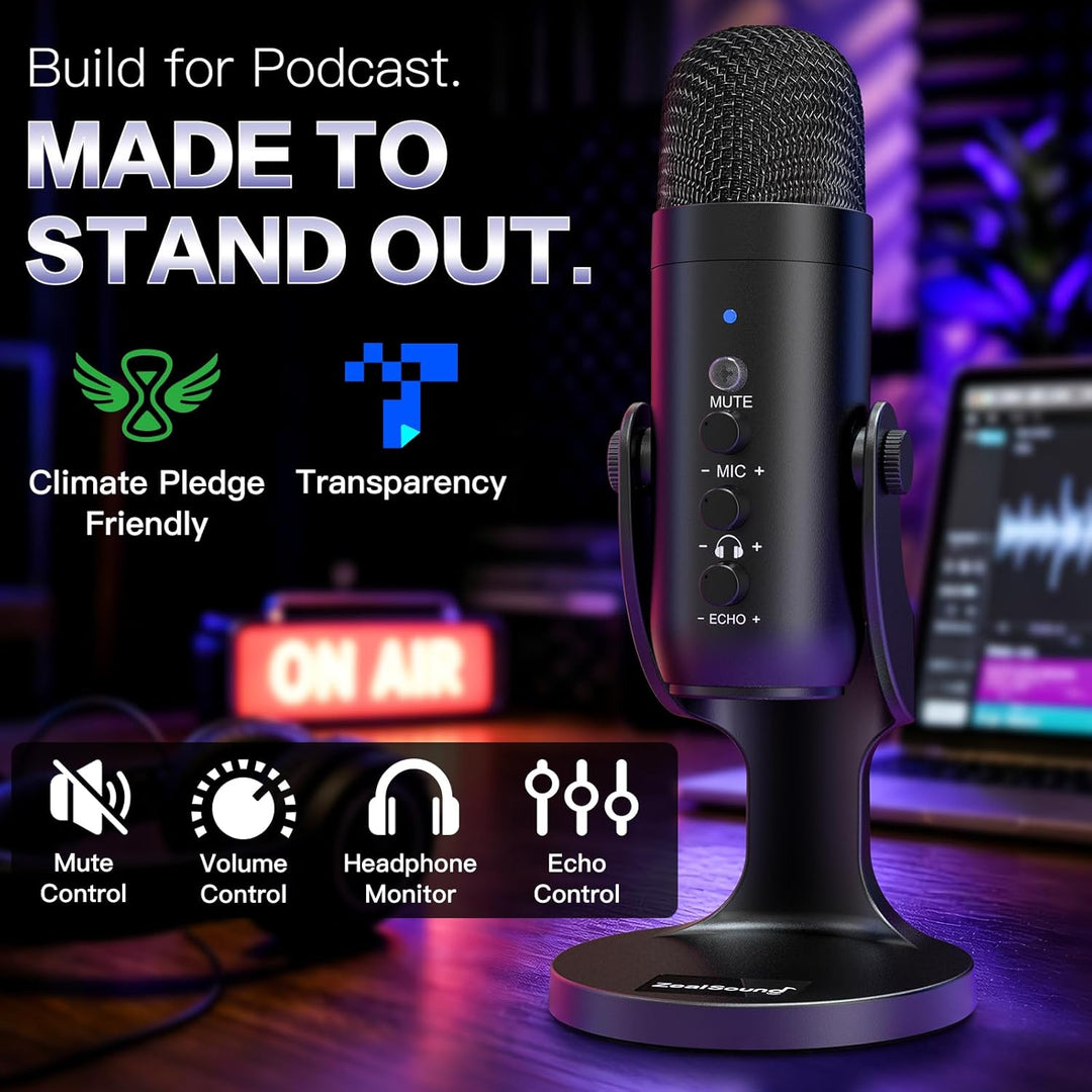 ZealSound Micrófono de podcast para PC, micrófono USB con cancelaci...