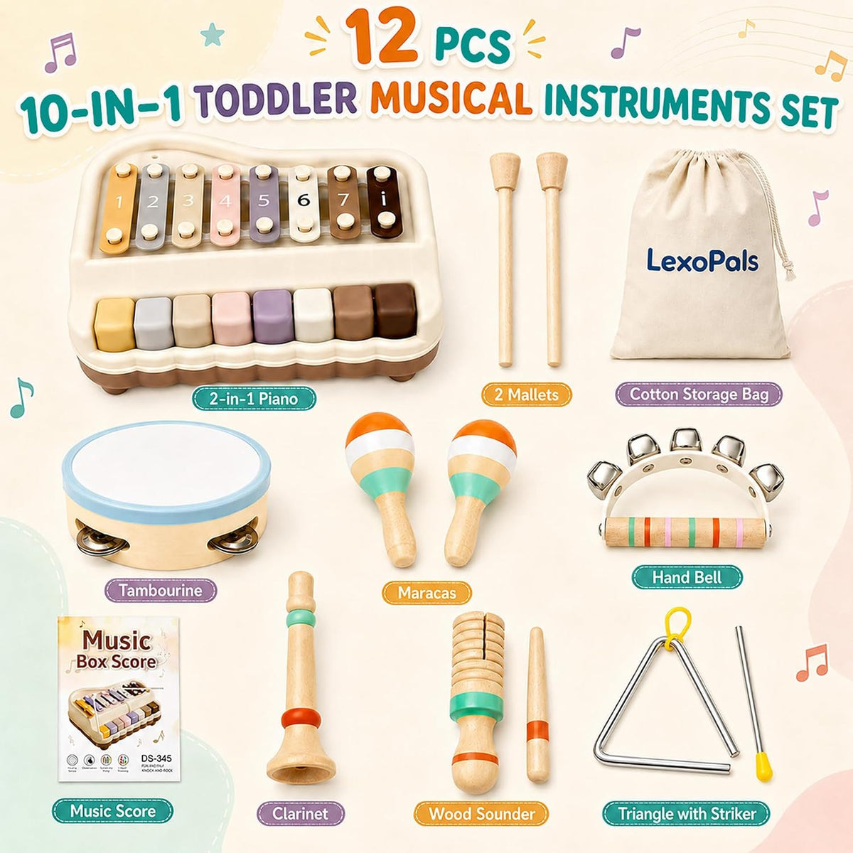 Juego de instrumentos musicales para niños, juguetes Montessori