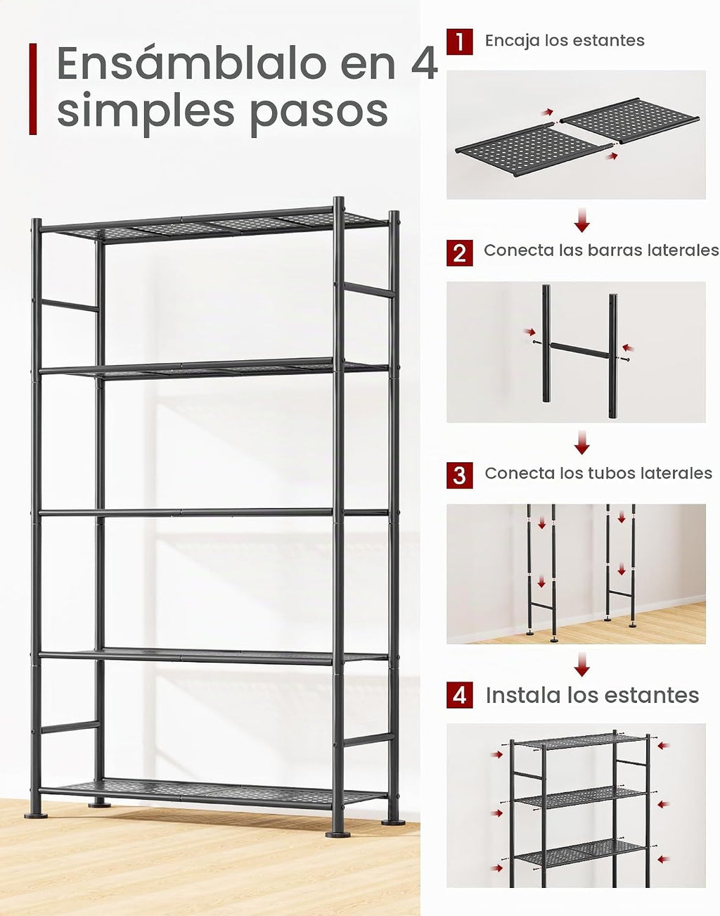 Estantería de garaje de 5 niveles, estantes de almacenamiento de metal resistente, antipunta con patas niveladoras, almacenamiento estable para cocina, despensa y organización de sala de estar