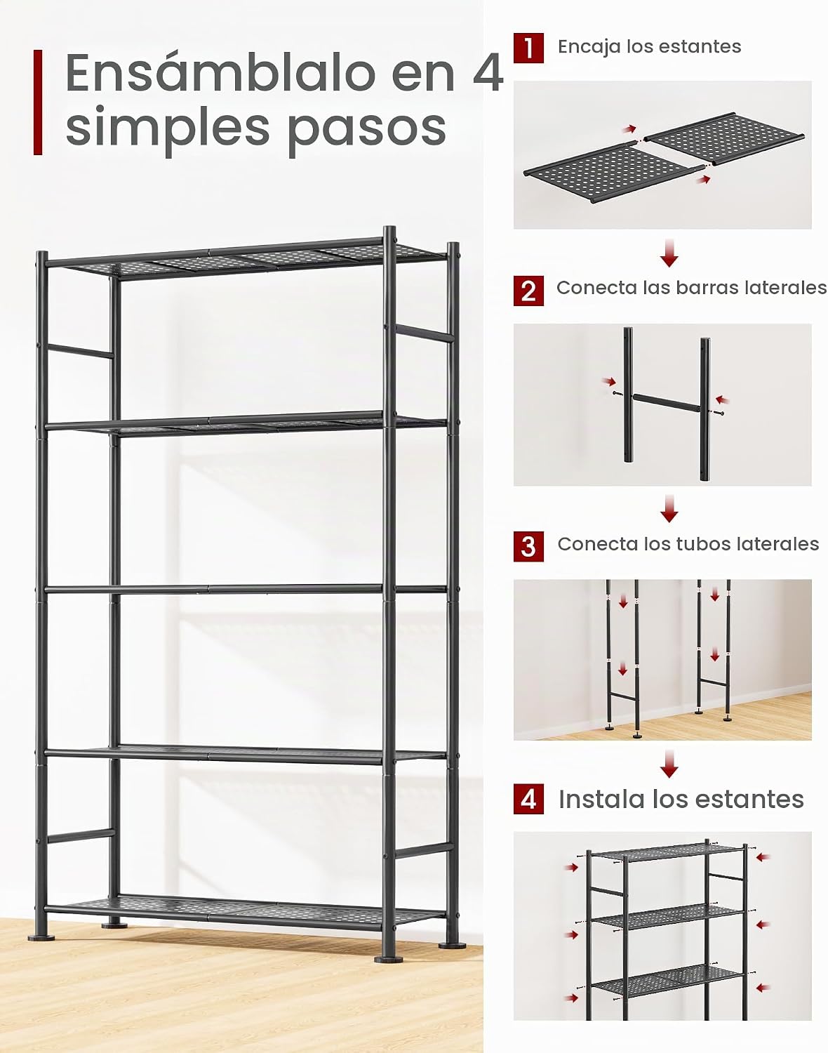 Estantería de garaje de 5 niveles, estantes de almacenamiento de metal resistente, antipunta con patas niveladoras, almacenamiento estable para cocina, despensa y organización de sala de estar