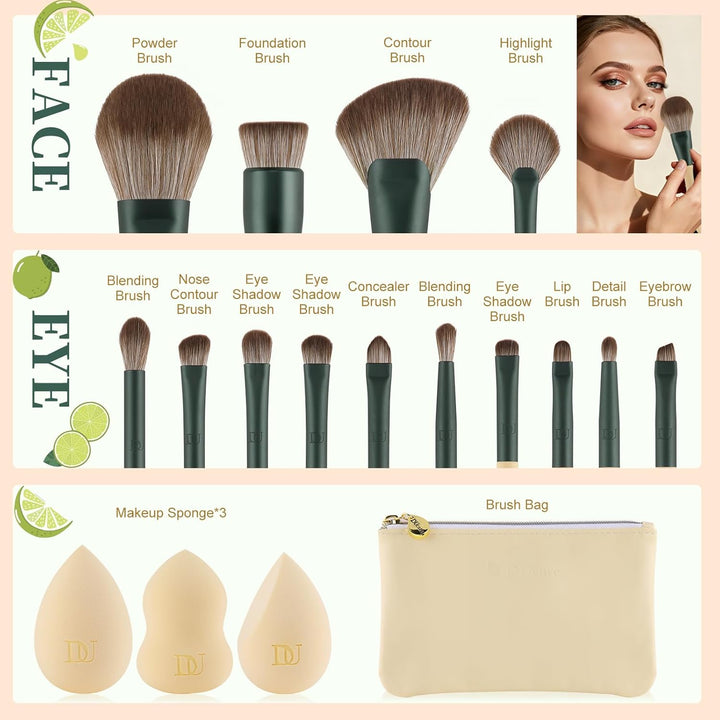 DUcare Juego de regalo de maquillaje, 18 piezas, con 14 brochas de...