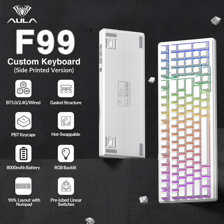 AULA Teclado mecánico inalámbrico F99, triple modo (BT5.0\/2.4GHz\/...