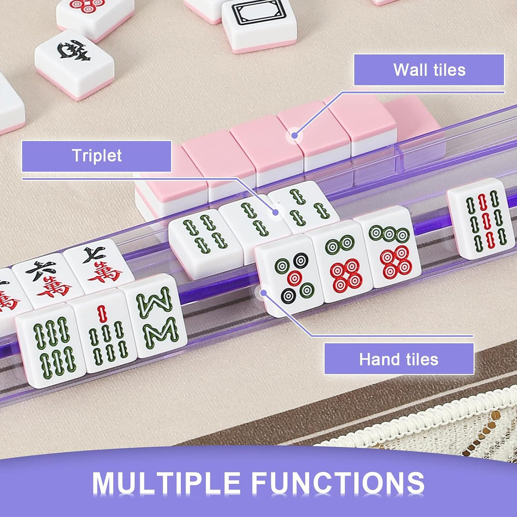 Bastidores Mahjong transparentes prémium con empujadores, paquete de 4