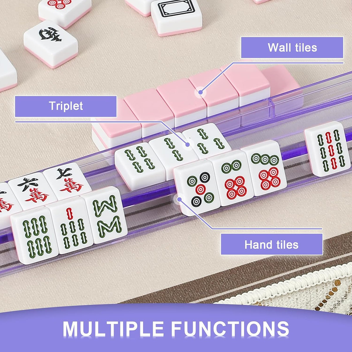 Bastidores Mahjong transparentes prémium con empujadores, paquete de 4