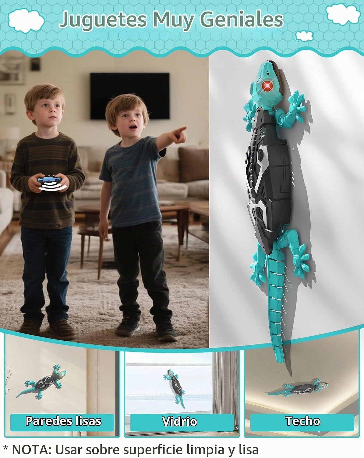 Rc - Juguetes de escalada de pared para niños de 3 años en adelante, Gecko de pared azul, lagarto eléctrico con control remoto con ojos brillantes LED, juguete genial, regalos de cumpleaños para niños y niñas