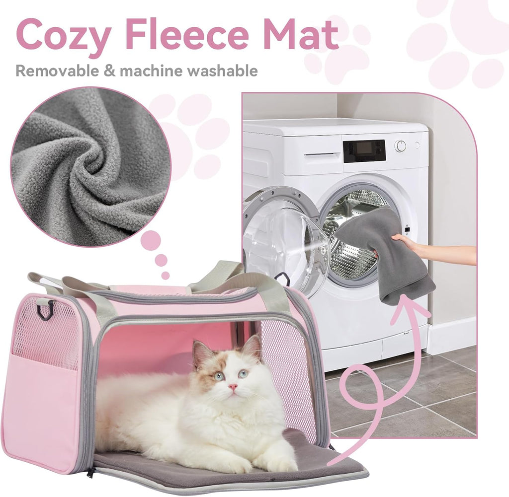 Petsfit Transportador Cat Aprobado por aerolínea, 17.5 × 10.5 × 10.5 pulgadas, rosa