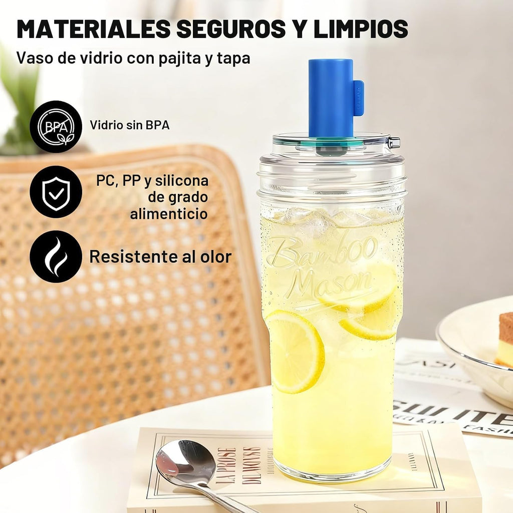 Vasos de vidrio con tapas y pajitas, vaso a prueba de fugas, vaso de café de 24 onzas, vaso de tapa a prueba de fugas, popote de silicona, reutilizable, taza de café helado, batido de café