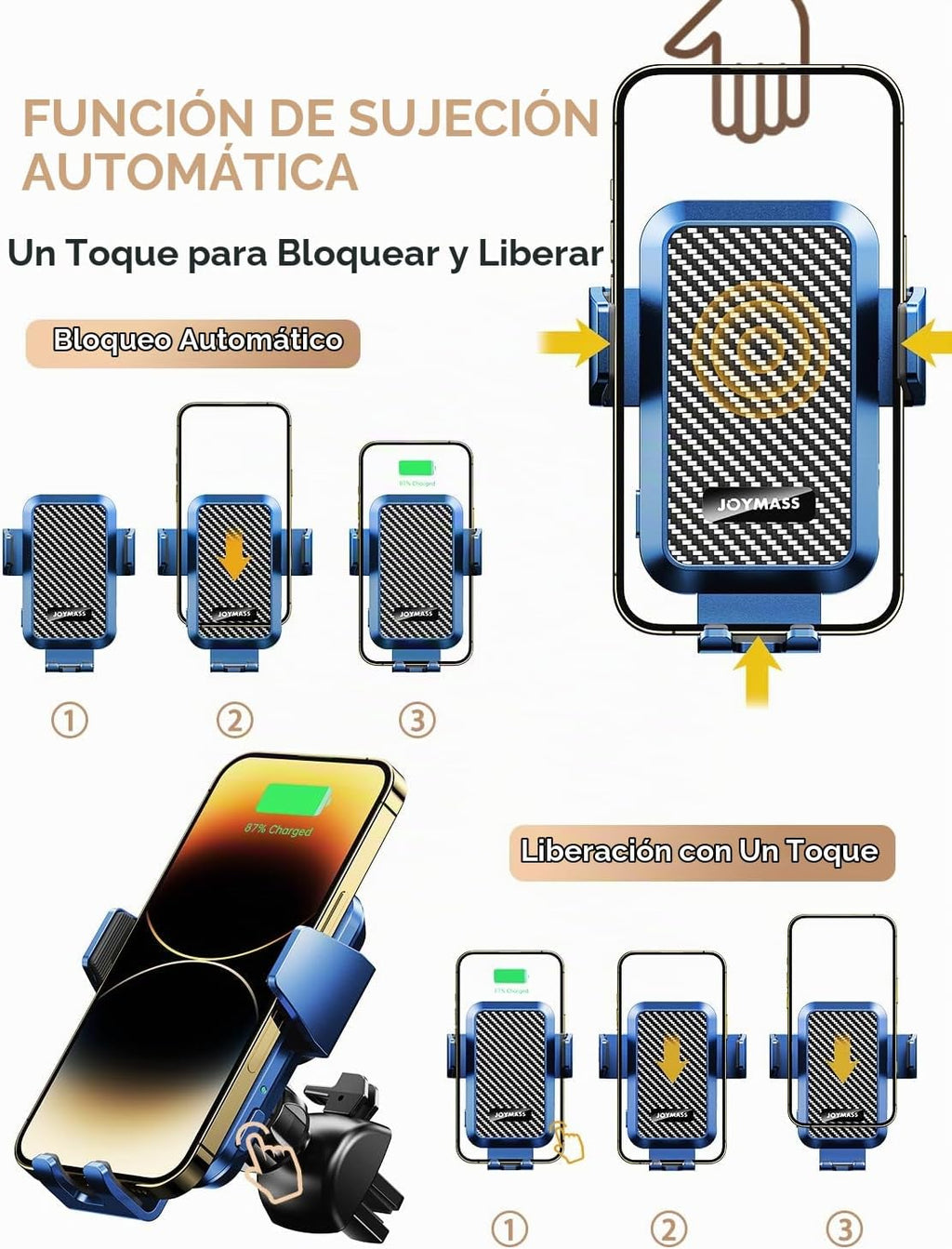 Cargador inalámbrico de coche, soportes de teléfono para tu automóvil, soporte de teléfono de sujeción automática de 15 W, accesorios de automóvil para iPhone 16 15 14 13 12 Mini Pro Max 11, Samsung