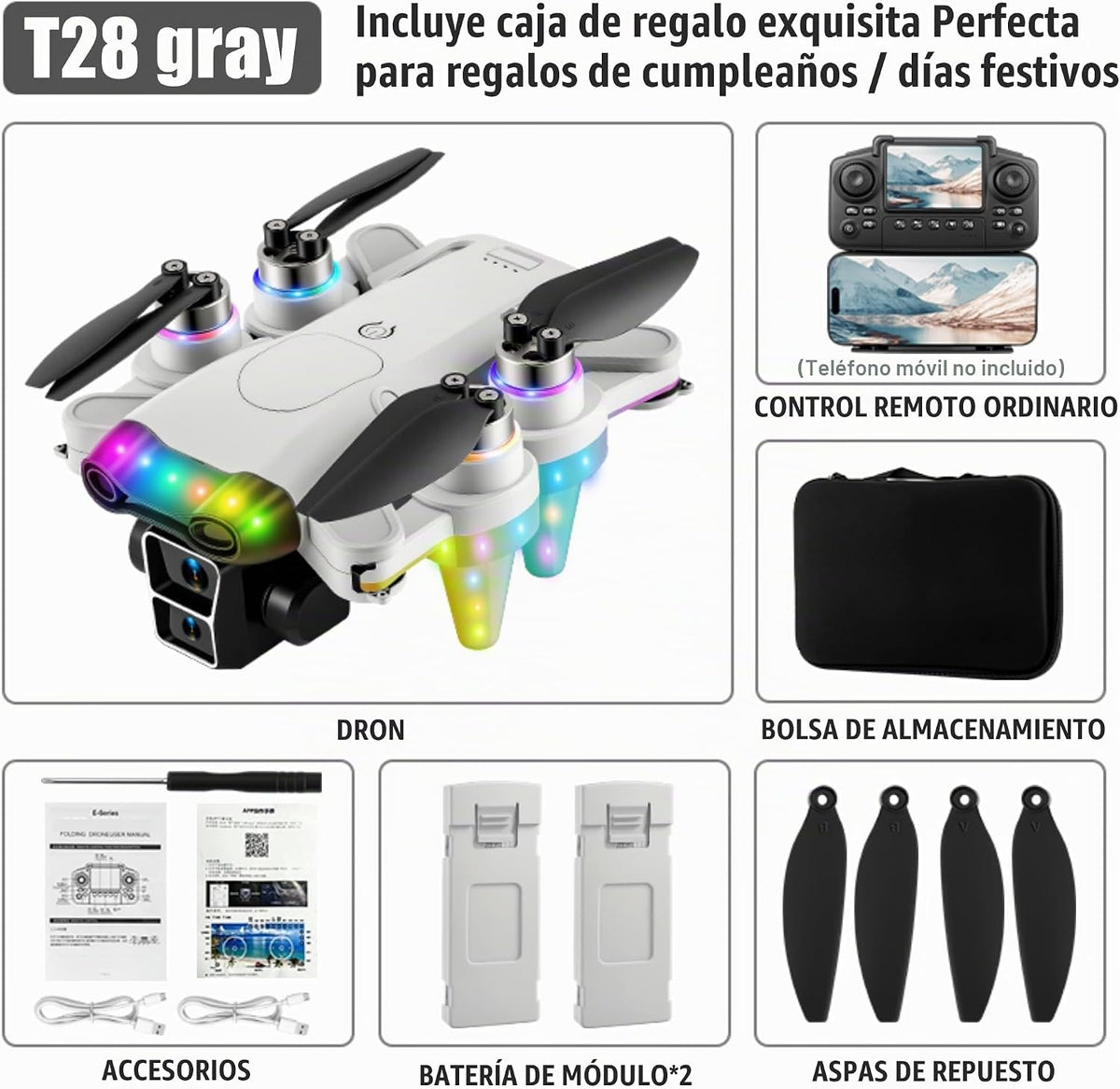 Drones para niños de 8 a 12 años con cámara – Drone con cámara para niños y principiantes, mini dron para niños con luces LED de lujo, pantalla FPV integrada de 2.4 pulgadas, baterías duales, regalo
