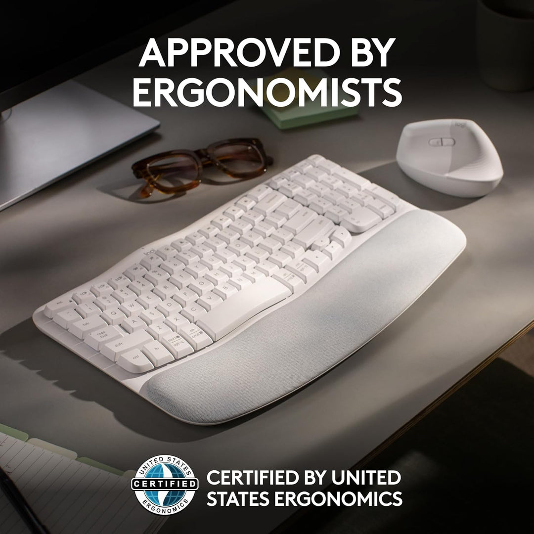 Logitech Wave Keys Teclado Inalámbrico Ergonómico con Reposamuñecas...