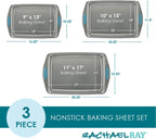 Rachael Ray Juego de bandejas antiadherentes para hornear, 3 piezas, gris