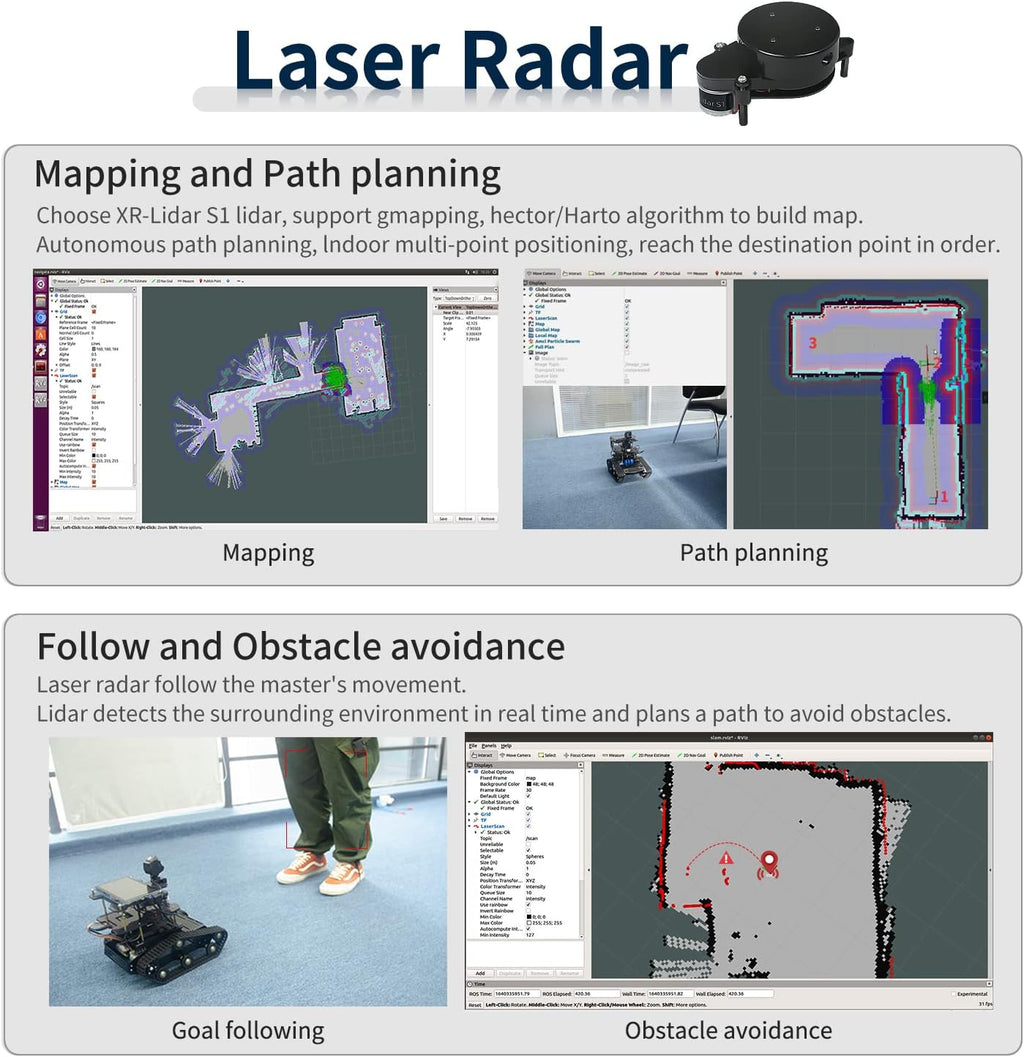 Kit de robot AI para Jetson Nano ROS programación tanque coche con navegación SLAM Lidar mapeo, transmisión de video, seguimiento inteligente, electrónica educativa robótica adultos (sin