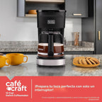 negro+DECKER CAFÉCRAFT Cafetera de goteo para 12 tazas, interruptor único con tecnología Vortex Showerhead, función Sneak-A-Cup, función de mantener caliente, acero inoxidable