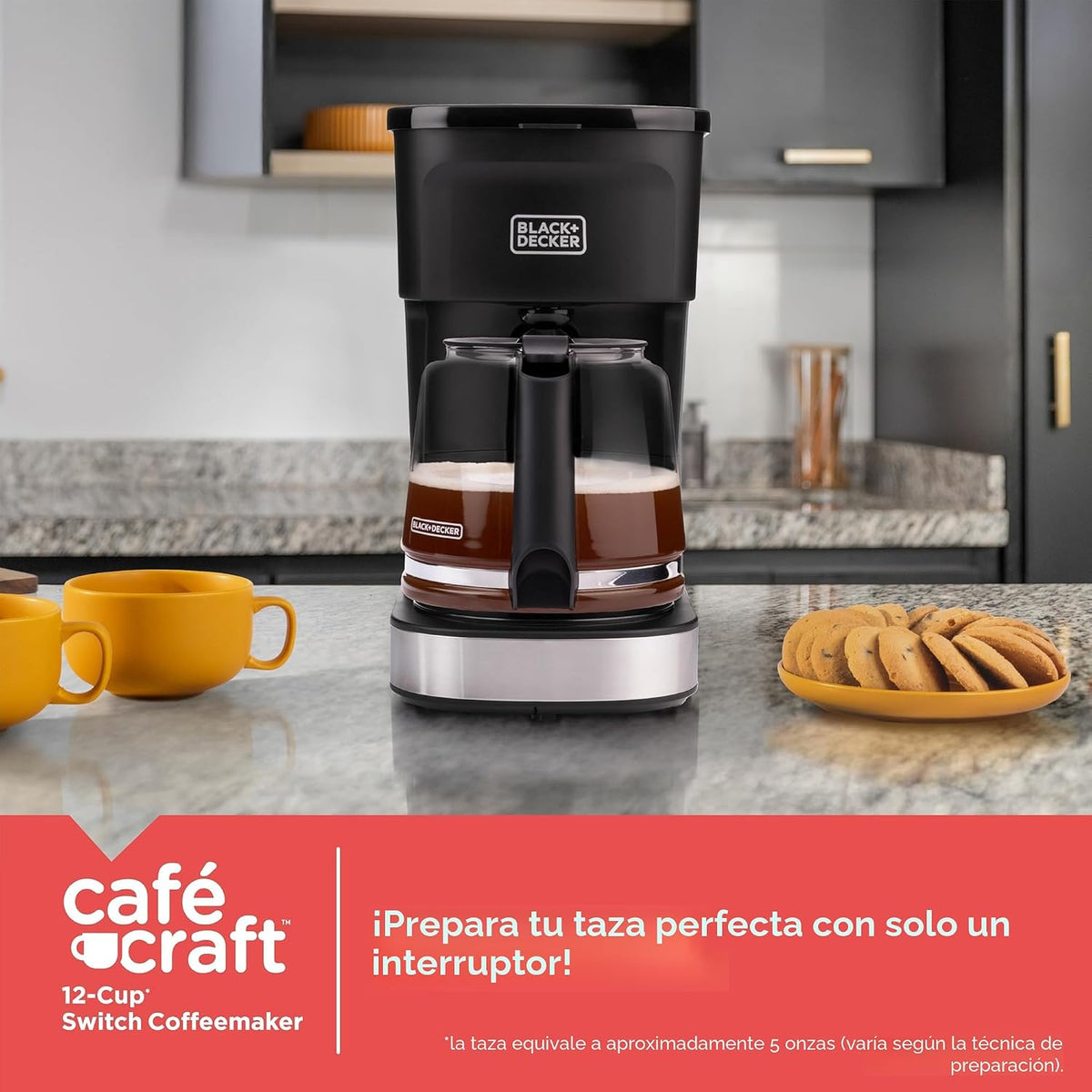 negro+DECKER CAFÉCRAFT Cafetera de goteo para 12 tazas, interruptor único con tecnología Vortex Showerhead, función Sneak-A-Cup, función de mantener caliente, acero inoxidable