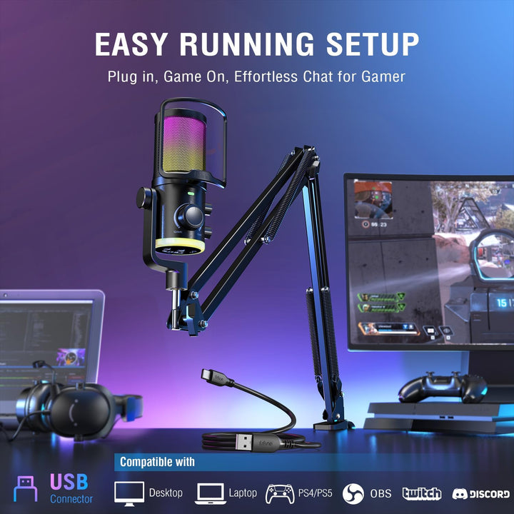FIFINE Kit de micrófono de transmisión USB para juegos, micrófono d...