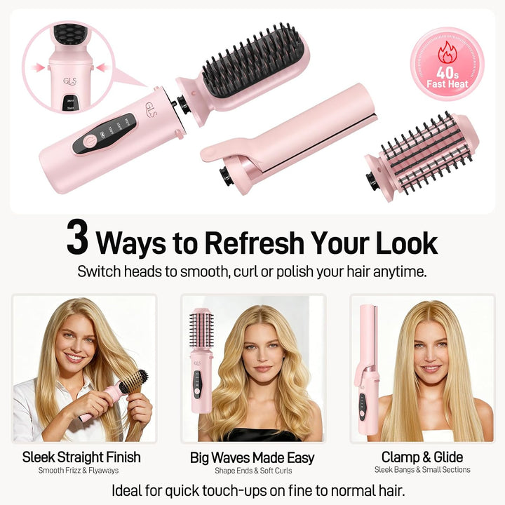 GLS 3-in-1 Cordless Hair Styling Set, Cordless Hair Straightener, C...