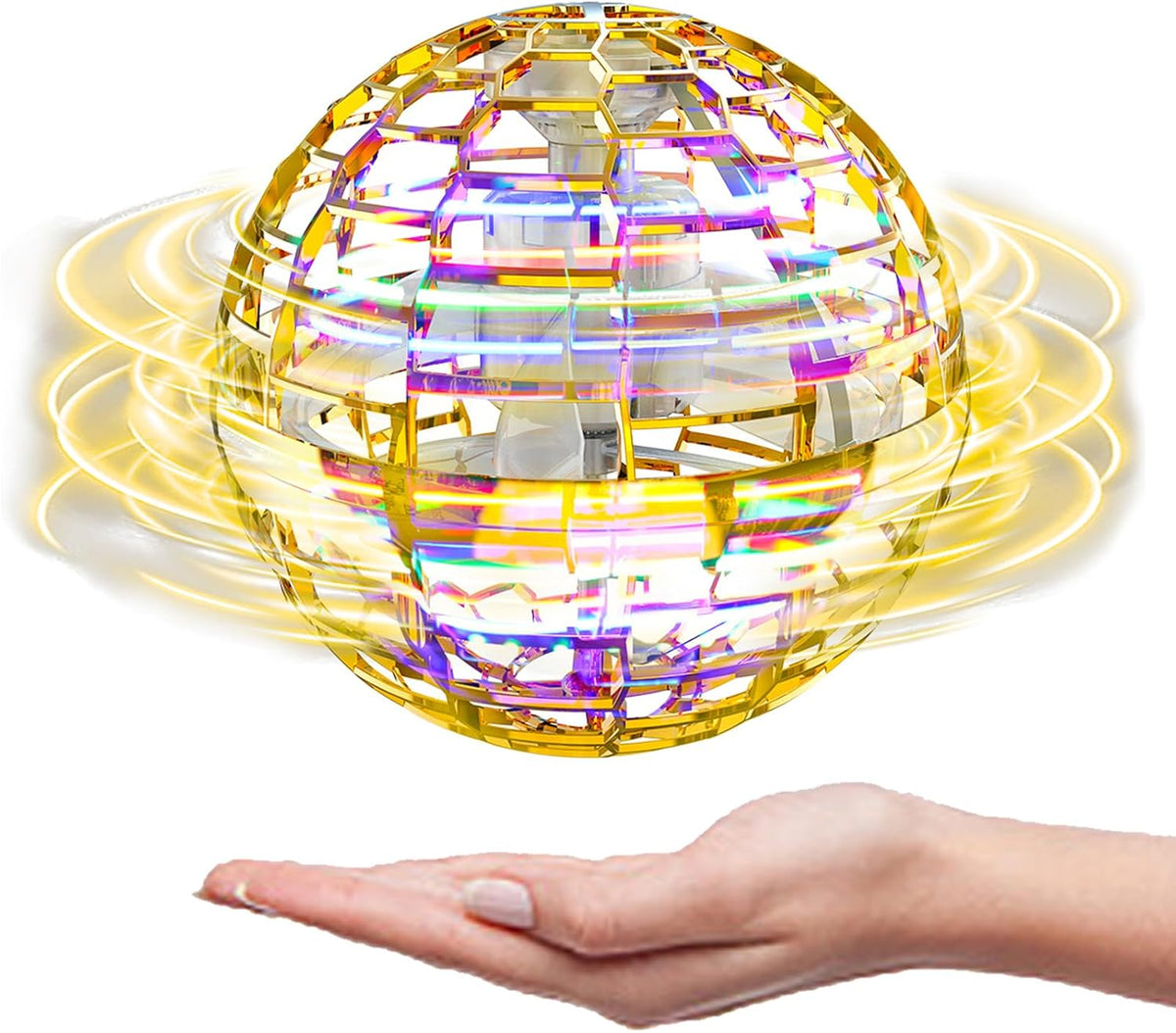 Bola mágica dorada de orbe volador con luces, accesorios geniales para regalos de cumpleaños, juguetes para niños, niñas, adolescentes, helicóptero mini dron para niños, bola de boomerang