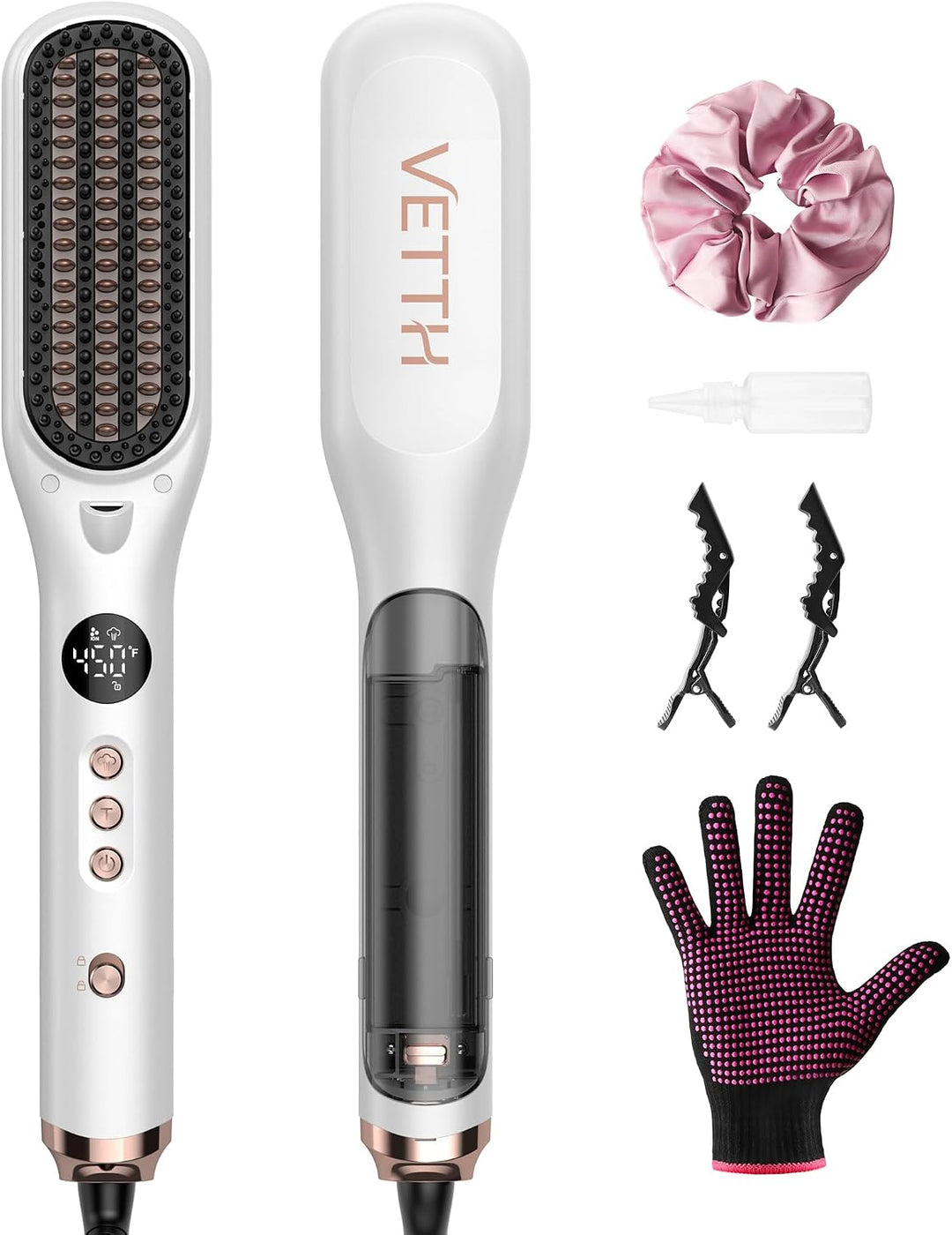 VETTH Hair Straightener Brush, Steam Straightening Brush for Women...