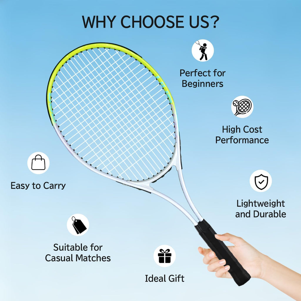 Juego de raquetas de tenis para adultos, 2 raquetas preencordadas de 27 pulgadas, 2 cintas de agarre, 3 pelotas de tenis, 1 bolsa de transporte, perfecto para principiantes y entrenamiento de
