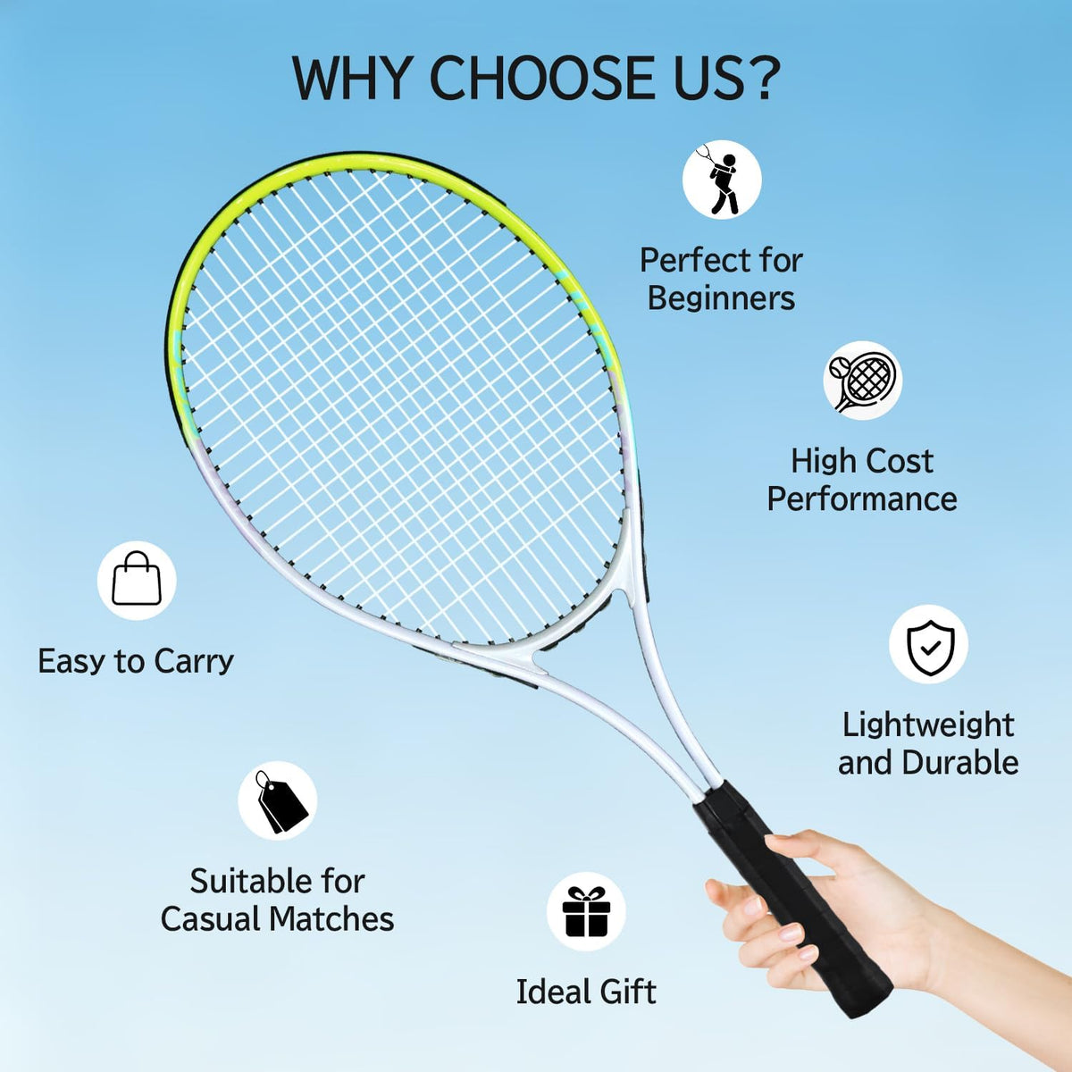 Juego de raquetas de tenis para adultos, 2 raquetas preencordadas de 27 pulgadas, 2 cintas de agarre, 3 pelotas de tenis, 1 bolsa de transporte, perfecto para principiantes y entrenamiento de
