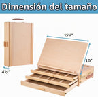 Caballete de mesa portátil de madera de haya con 3 cajones de