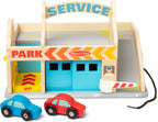 Melissa & Doug Estación de Servicio Parqueadero con 2 Coches de Madera y Lavado de Autos Drive-Thru
